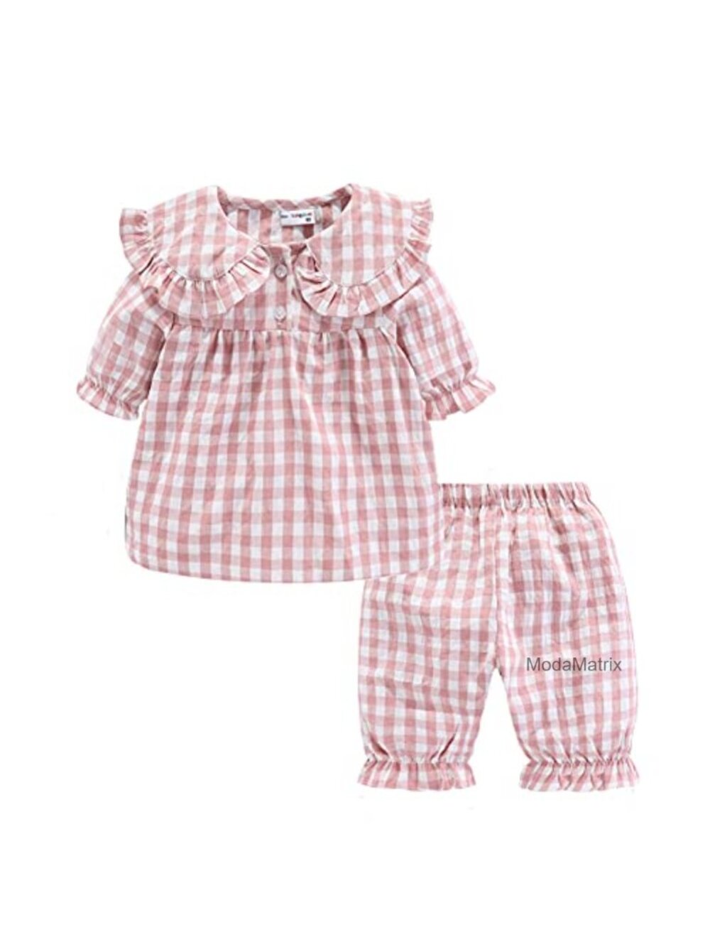 Kids Cotton Blend Short Sleeve Pajama Set with Peter Pan Collar